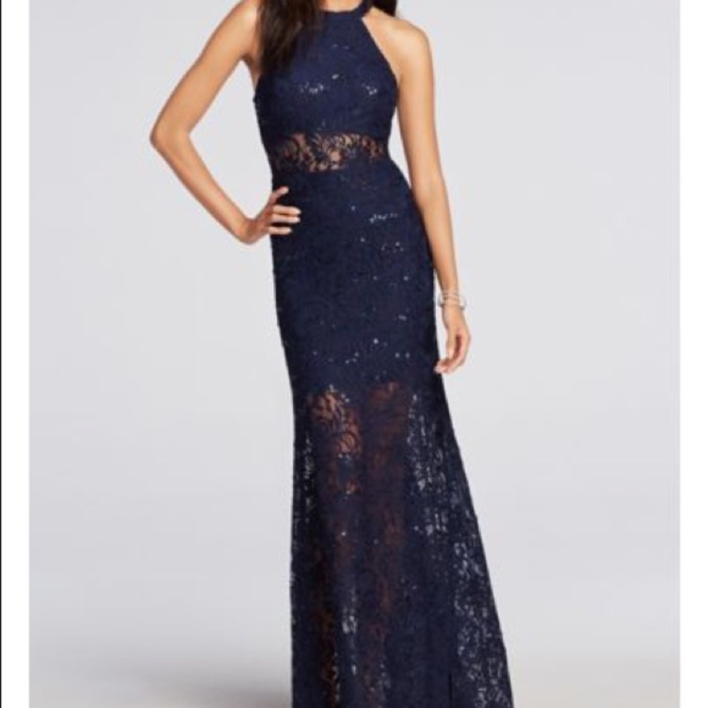 David’s Bridal Navy Lace prom dress